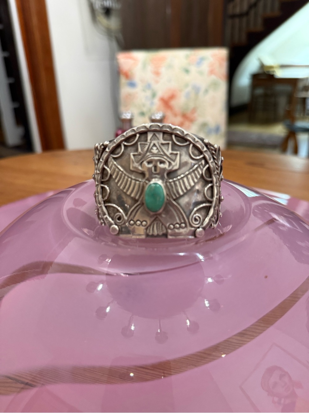 Native American Art Lewis Choctaw Knifewing Turquoise Cuff Bracelet